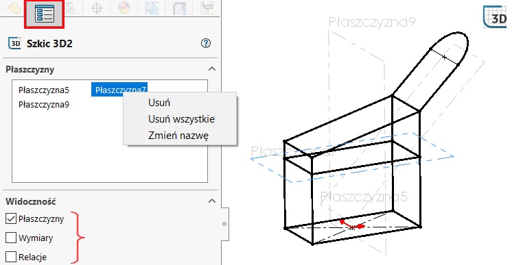 Properties of a 3D sketch